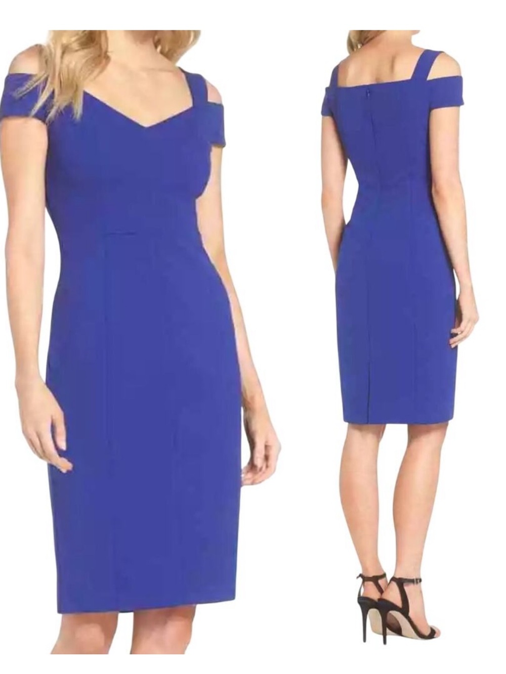 Eliza J cold shoulder blue midi dress